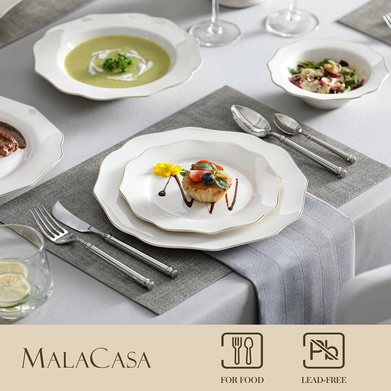 MALACASA LOTUS 16/32-PIECE Nordic European White Porcelain Tableware Set with Bowl,Dinner&Dessert&Soup Plate Set for 4/8