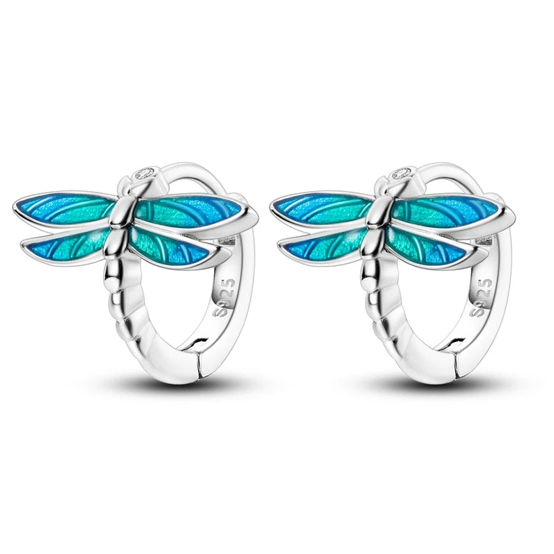 Real 925 Sterling Silver Colorful Dragonfly Butterfly Animal Earrings For Women Exquisite Birthday Anniversary Jewelry Gifts