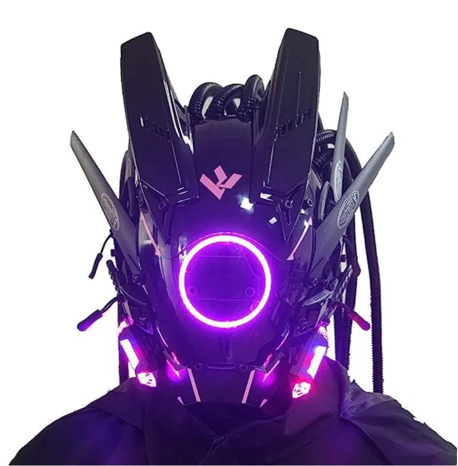 Capacete Cyberpunk com LED – Máscara para Festas, Halloween, Natal e Cosplay – Presente para Adultos