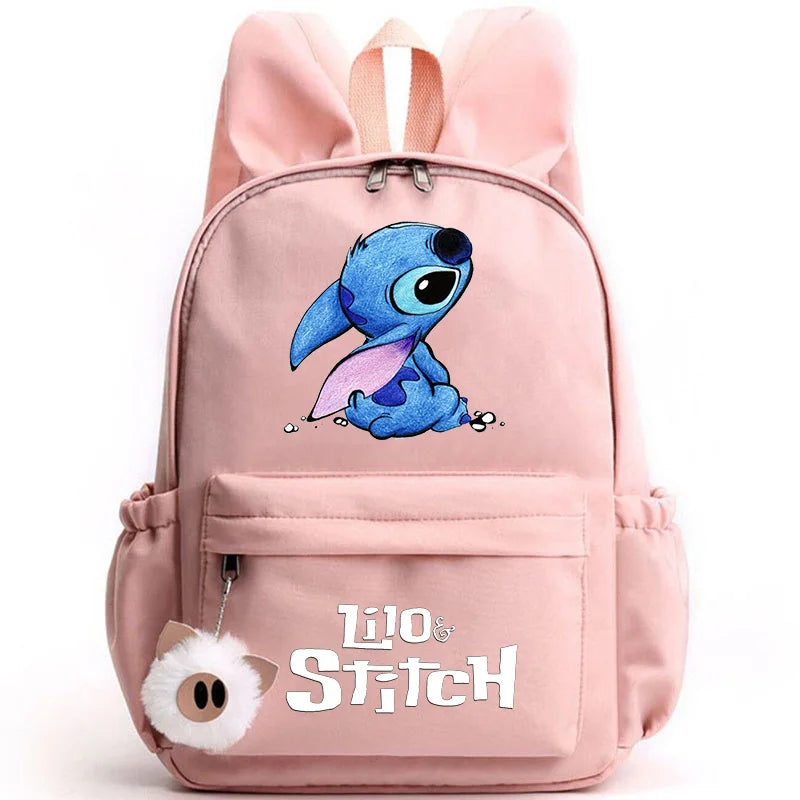Mochila Disney Lilo Stitch para niñas, niños y adolescentes, informal, escolar, de viaje, con orejas de conejo