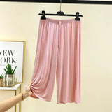 Plus size L to 6XL U-Neck Women's  Modal pant calf-length summer wide leg pants drawstring short pants casual homewear pants