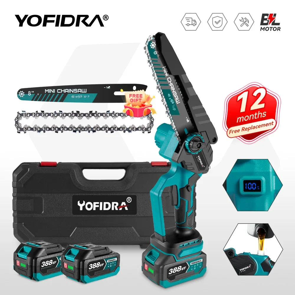 YOFIDRA Brushless 8 inch Electric Pruning Saw Cordless Chainsaw Rechargeable Woodworking Saw Power Tool For Makita 18V Battery