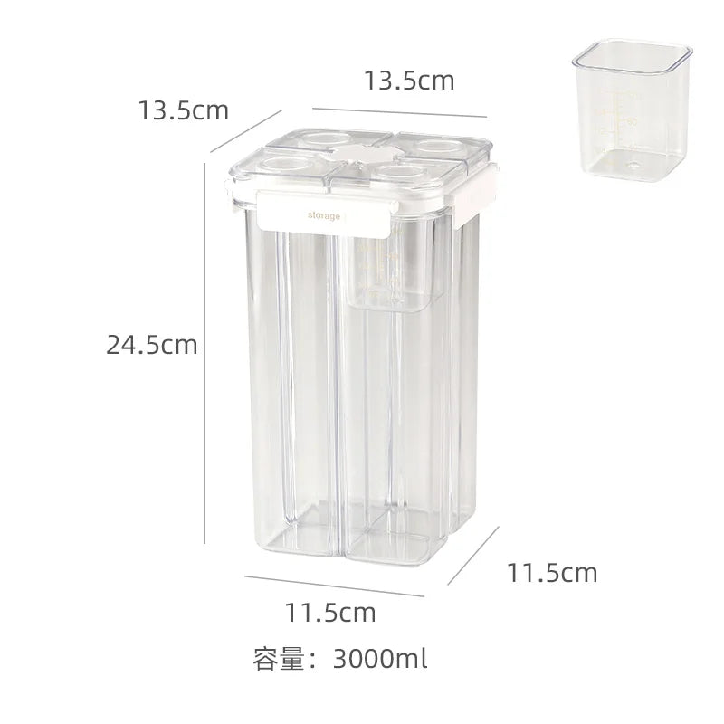 Dispensador de cereales de 3 l, contenedor sellado de cuatro compartimentos, resistente a la humedad, apilable, para refrigerios, café y granos, organizador de cocina.