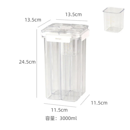 Dispensador de cereales de 3 l, contenedor sellado de cuatro compartimentos, resistente a la humedad, apilable, para refrigerios, café y granos, organizador de cocina.