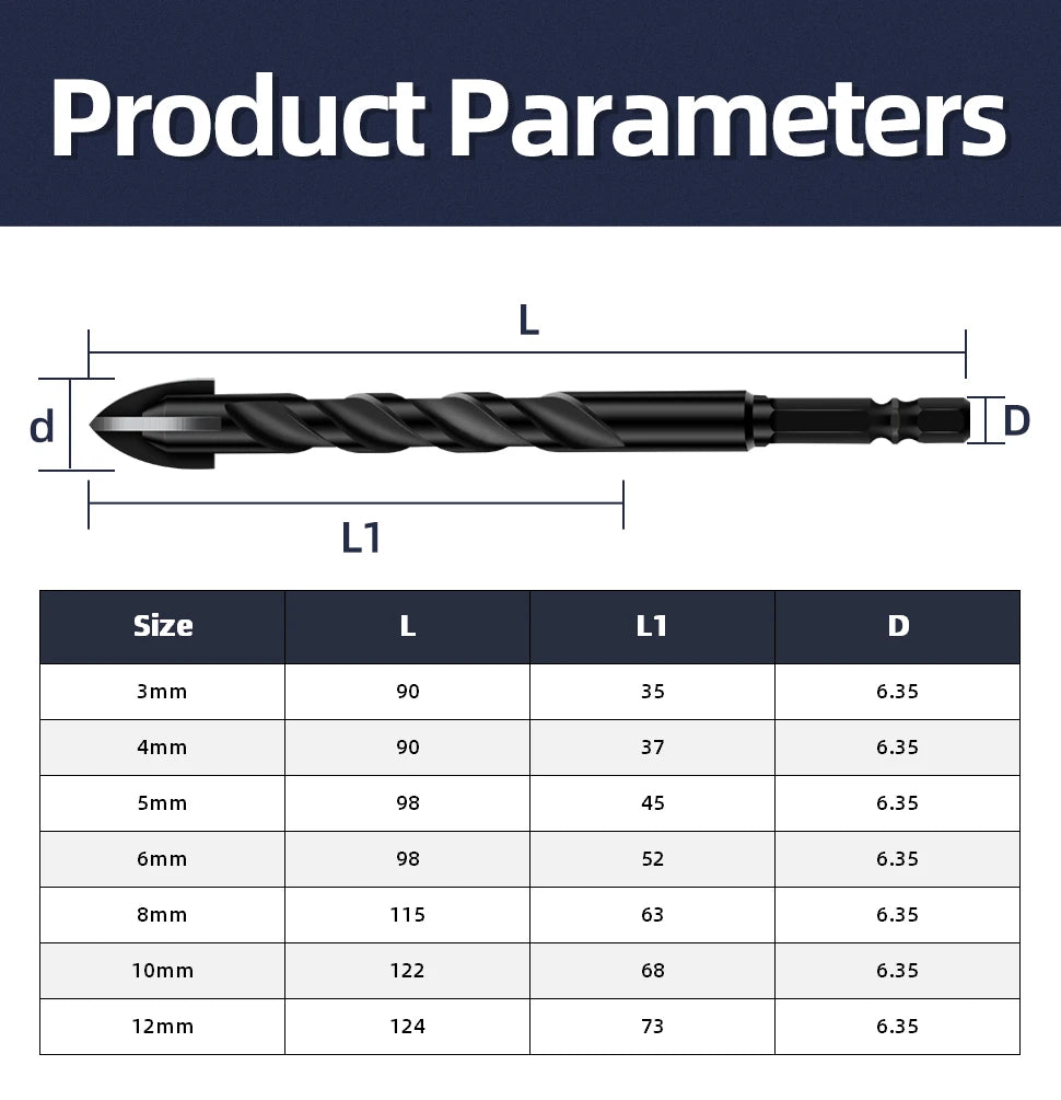 Cross Hex Drill Bit Set For Concrete Porcelain Tile Glass Metal Professional Multifunction Drill Bits Kit Tools Carbide Drills