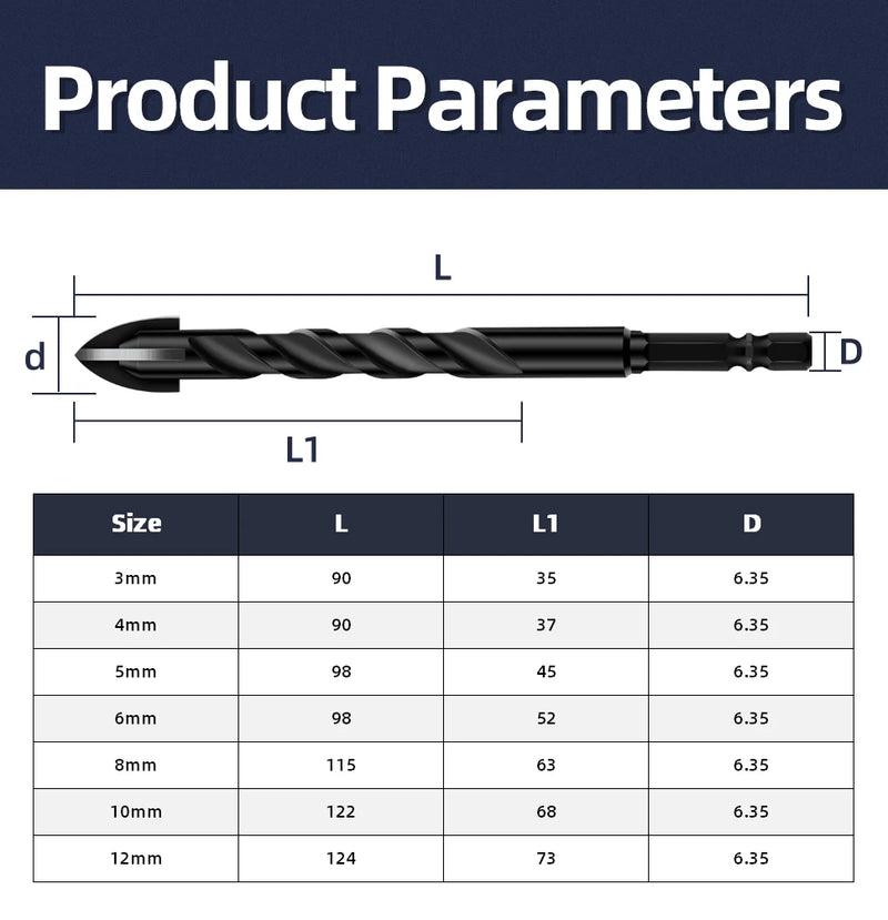 Cross Hex Drill Bit Set For Concrete Porcelain Tile Glass Metal Professional Multifunction Drill Bits Kit Tools Carbide Drills