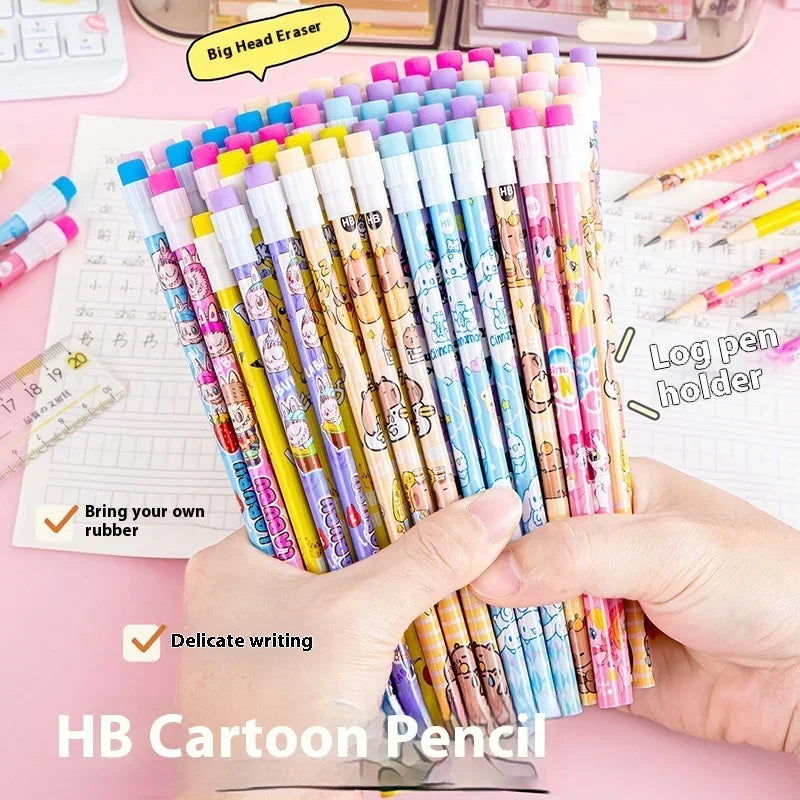 10Pcs/Lot Cute Cartoon HB Pencil With Big Eraser Kawaii Capybara Pony Pencils Student Kids Writing Pen School Stationery Gifts