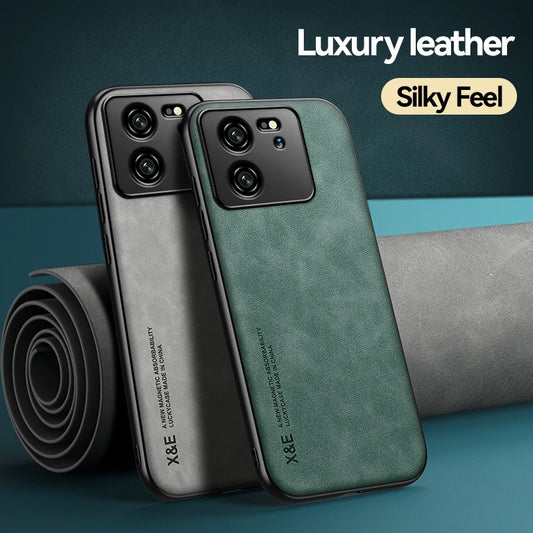 Funda de cuero de lujo para Xiaomi Mi 13T, 12T, 11T y 10T Pro con soporte de placa metálica para coche