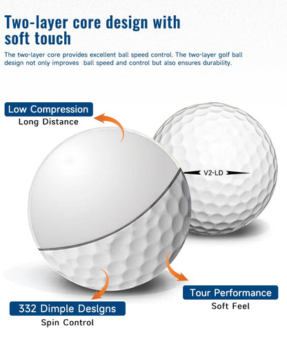 Caiton 50pcs 2-Layer Golf Balls - 332 Dimple, Max Distance, Spin Control, Durable, Precision - For Golf Training & Play