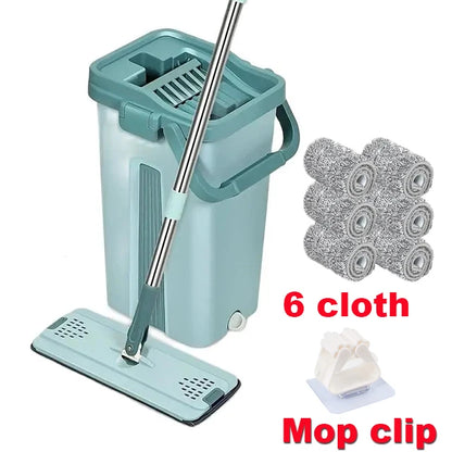 Flat Squeeze Mop com balde, Wringing Floor Cleaning, Microfiber Pads, uso molhado ou seco em madeira laminado, mão livre