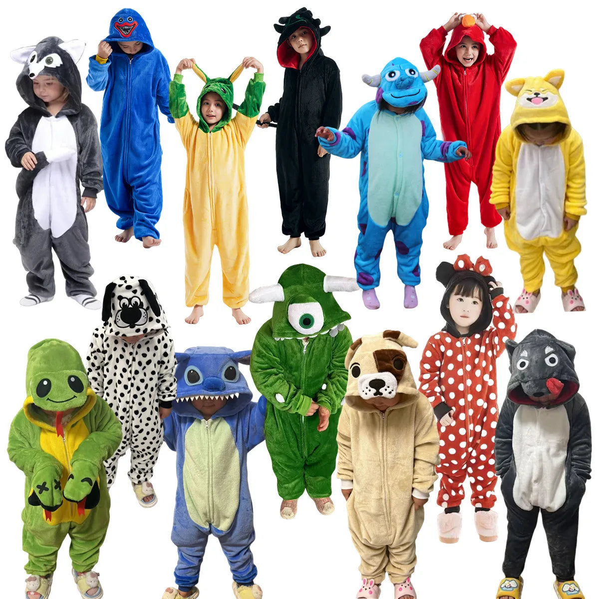 Cartoon Kigurumi For Children Kids' Animal Onesie Pajamas Dog Wolf Dragon Dinosaur Halloween Carnival One-piece Costume Homewear