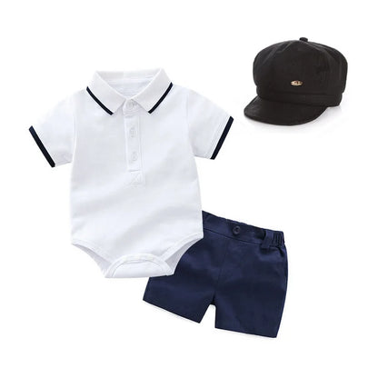 Conjunto de ropa de verano para bebé niño con gorro, polos de verano, camisa de manga corta, pantalones cortos, conjunto de ropa para niño