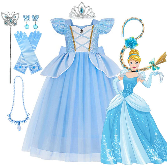 Disney Deluxe Elegant Cinderella Princess Ball Gown Fancy Birthday Cinderella Party Dress Vestidos Costume Play Carnival Apparel