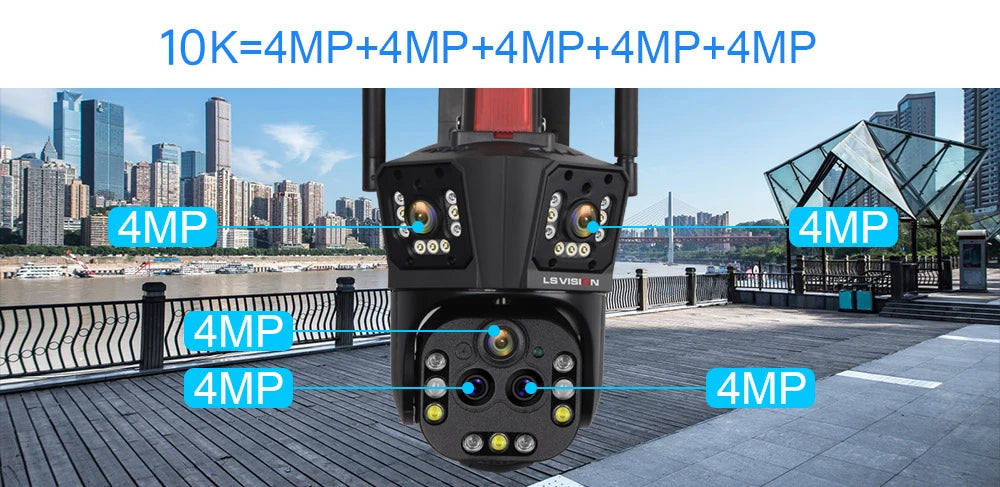 LS VISION 10K Outdoor WiFi Camera 20X Zoom Three Screen CCTV External IP Cam 20MP Security Ai Tracking Video Surveillance Camera