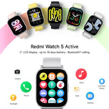 NEW Xiaomi Redmi Watch 5 Active Smart Watch, 2" LCD Display All Day Heart Rate Blood Oxygen Monitoring Bluetooth Call Smartwatch