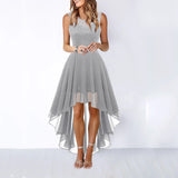 Hollow-outch Chiffon Dress Dinner Lace Dress Women's Elegant Temperament British Style High-waisted Sleeveless Round-neck Dress