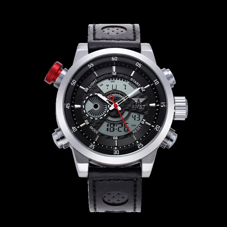 2024 NEW AMST Luxury Brand Men's Quartz LED Watches Men Fashion Casual Sports Clock Genuine Leather Military Wrist Watch