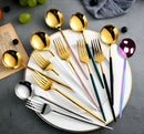30pcs Black Dinnerware Set Stainless Steel Steak Knife Fork Coffee Spoon Teaspoon Flatware Dishwasher Safe Kitchen Tableware Set