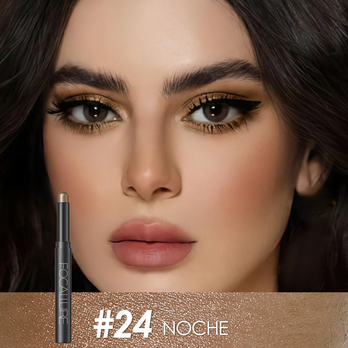 FOCALLURE Lápiz de sombra de ojos perlado de 24 colores, resistente al agua, con brillo, pigmento brillante, delineador en barra, herramientas de maquillaje