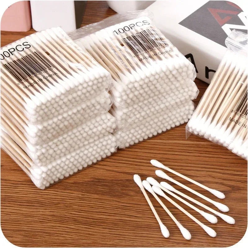 Hisopos de algodón de doble punta para desmaquillaje doméstico, limpieza de oídos, higiene, hisopos de algodón desechables de cabeza redonda.