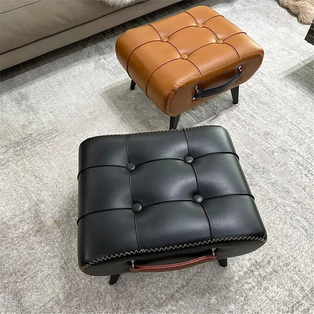 Nordic Luxury Leather with Handle Shoe Changing Stool Protable Foot Step Stool Furniture Ottoman for Living Room Bedroom