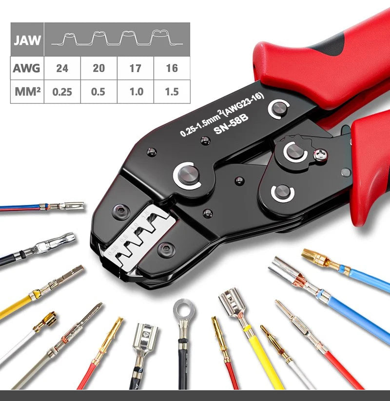 Non-insulated Open Barrel Crimping Tool SN-58B 23-16 AWG /0.25-1.5mm², Dupont Molex JST TE Terminals & EPC PCIE SATA Pins