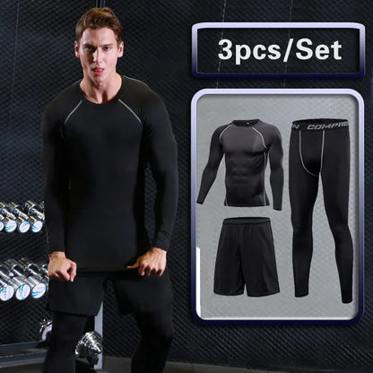 Conjunto de ropa deportiva de compresión Rashguard para hombre, mallas para correr, gimnasio, entrenamiento, camiseta, cortavientos y leggings 