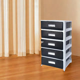 Plastic Storage Tower, Black, 5 Large Drawers with Casters