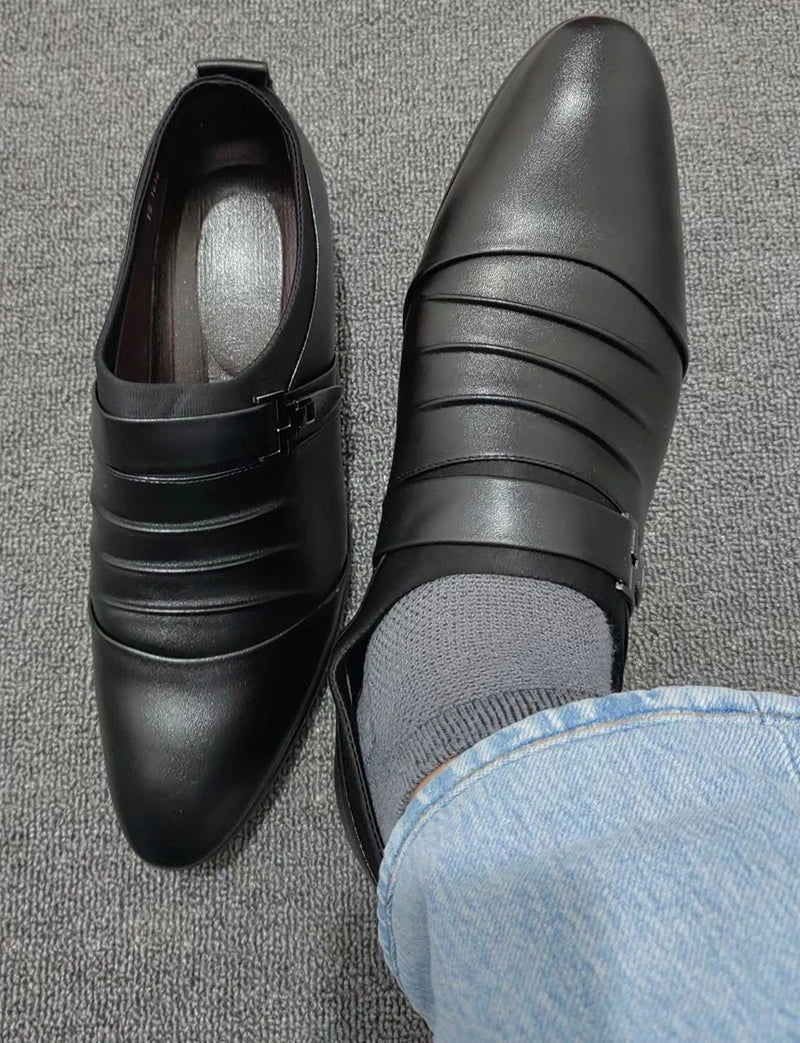 Classic Men Dress Shoes Slip on Black Leather Shoes for Men Plus Size Point Toe Business Casual Men Formal Shoes for Wedding