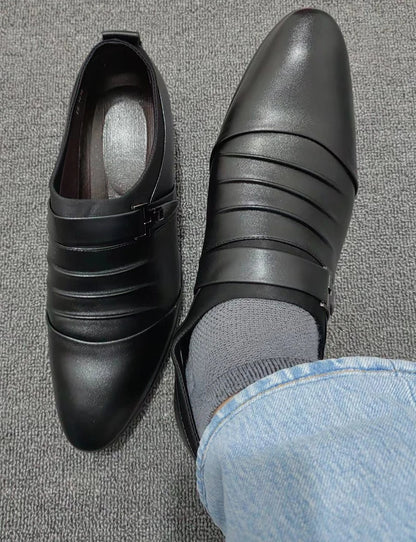 Classic Men Dress Shoes Slip on Black Leather Shoes for Men Plus Size Point Toe Business Casual Men Formal Shoes for Wedding