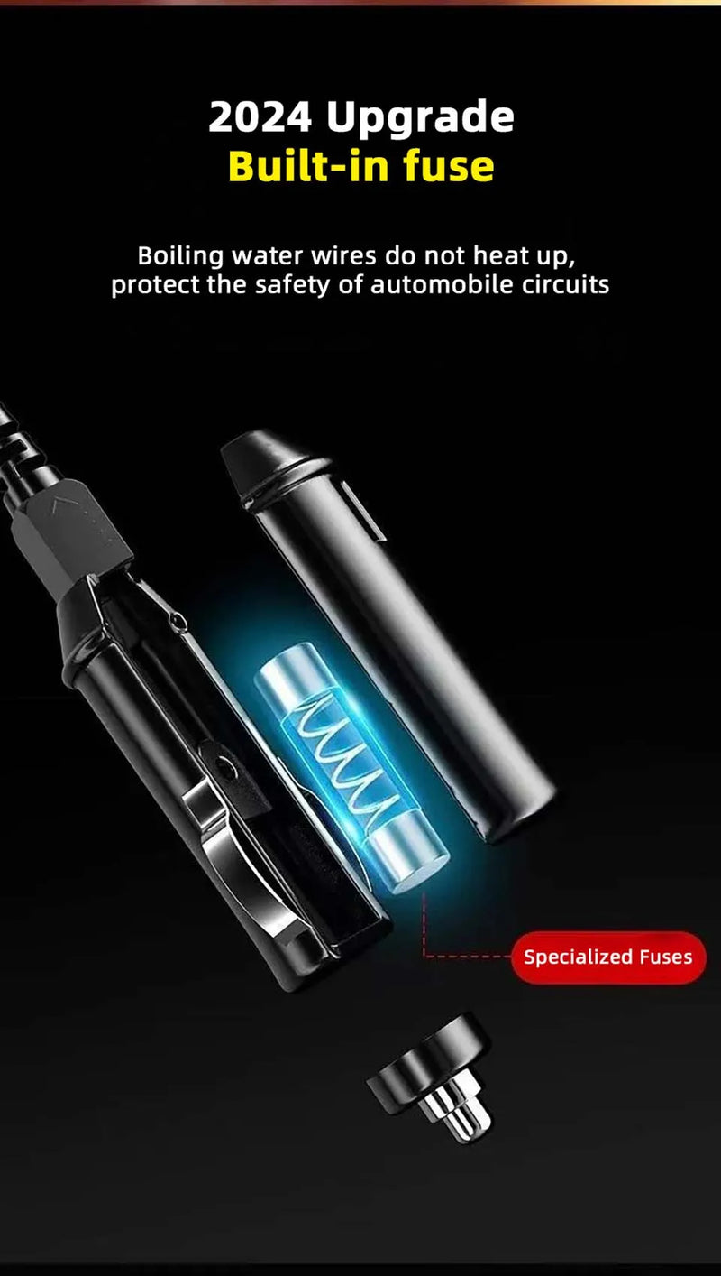 Electric kettle 12V 24V portable car heating cup 500 ml travel heating smart stainless steel insulation artifact OLED display