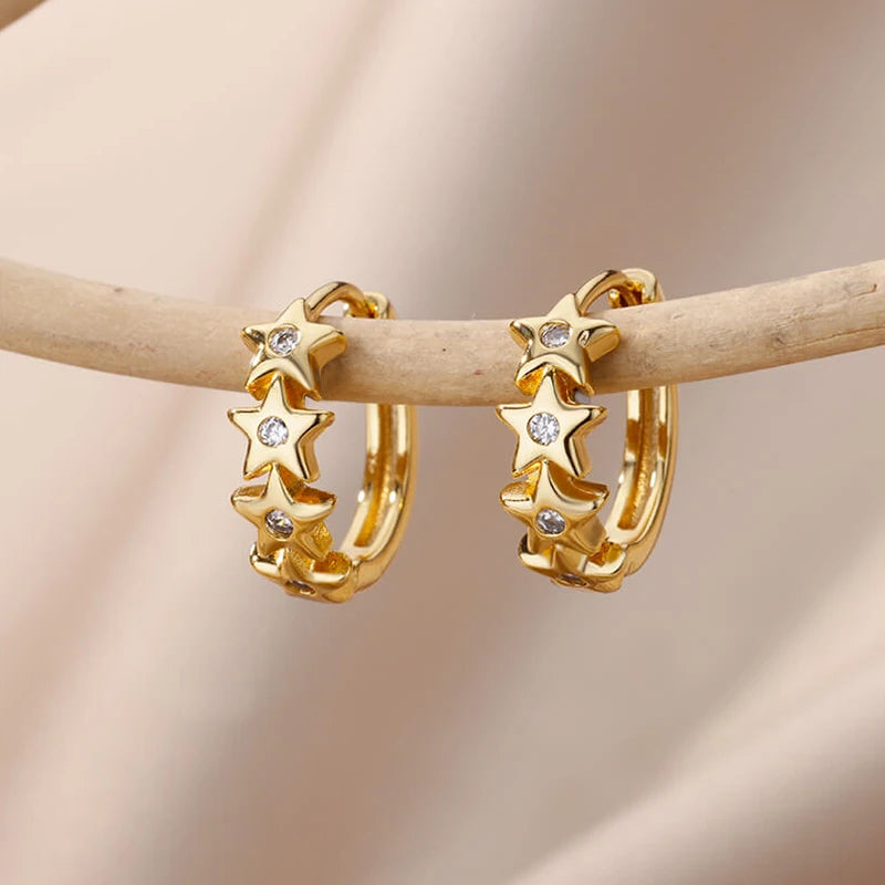 Heart Stainless Steel Earrings for Women Zircon Gold Color Hoop Earring Aesthetic Waterproof Ear Piercing Jewelry Accessories