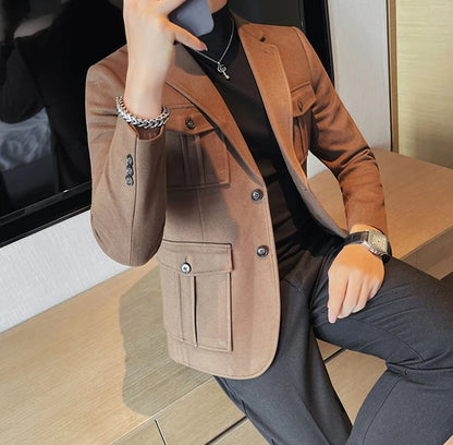 Tweed Men's Suit Jackets Single Breasted Male Blazer Gray Fashion 2024 Luxury Designer Menswear Coat Korean Style Clothes Casual