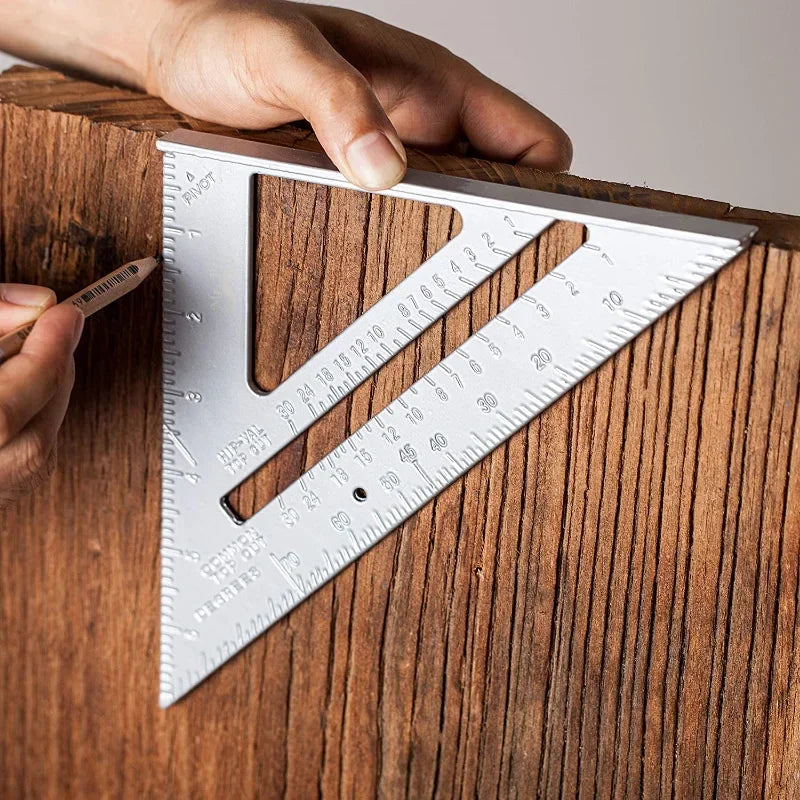 Regla triangular, herramienta de medición de 7 pulgadas, herramientas de carpintero de aleación de aluminio, regla de ángulo métrico en pulgadas, herramientas de carpintería cuadradas de velocidad