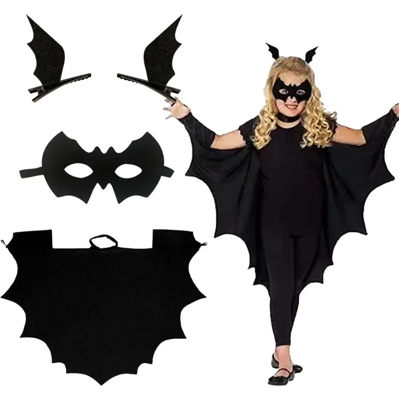 Deluxe Halloween Bat Cape Black Hairpin Mask Cape Costumes Carnival Party Children Unisex Cosplay Decorative Props