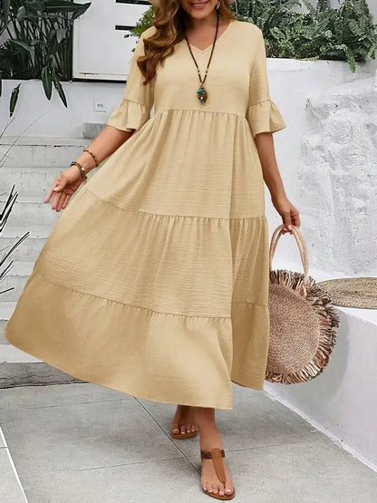 Vestido largo de talla grande, multicolor, con escote en V grande, nuevo, primavera y verano de 2024 