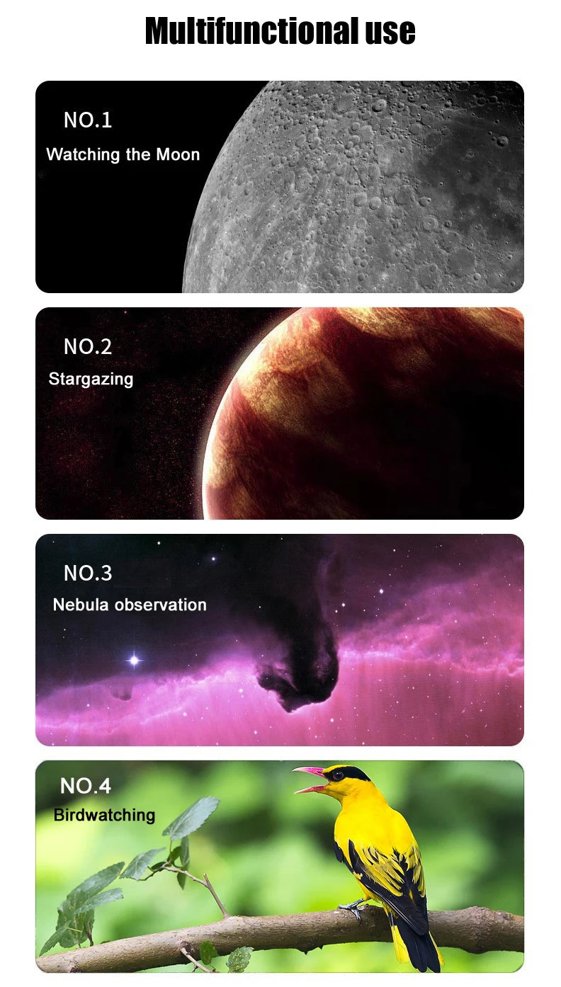 Telescopio astronómico profesional BORWOLF 40070 de alta definición 333X para ver la luna y las estrellas. Monocular para observación de aves.