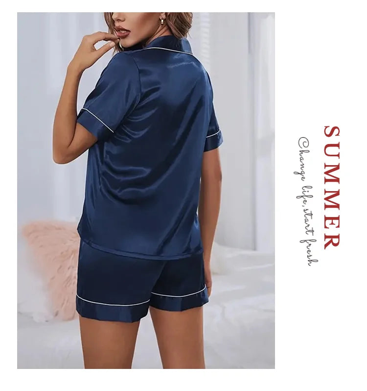 Conjunto de pijama de satén de seda para mujer, conjunto de pijama de dos piezas, ropa de dormir, pijama con botones, pijama de mujer de 2 piezas, conjunto de pantalones cortos para estar en casa