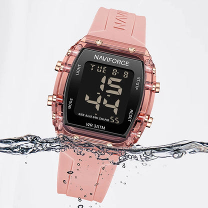 Relojes NAVIFORCE para mujer, con movimiento digital LCD, reloj de moda para mujer, resistente al agua hasta 50 m, correa de silicona, relojes de pulsera deportivos electrónicos.