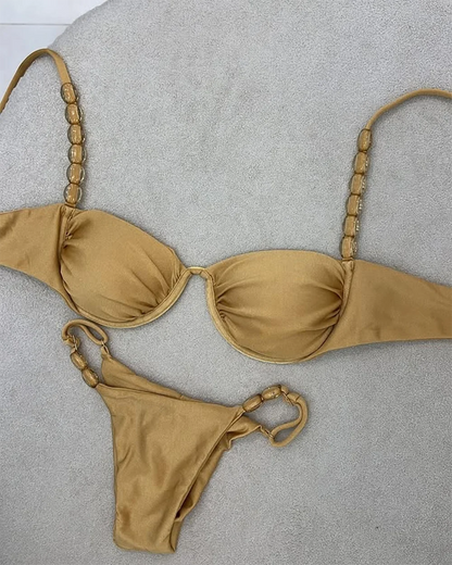 2025 Sexy Bikini Set High Waist Golden Printed Women Swimwear Push Up Bikinis Swimsuit Female Biquini Bathing Suit