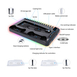 GAMINJA Host Heat Dissipation Base For PS5 With 7 Color Light Effect Headphone Hook Game Disc Storage Rack Handle Charging Stand