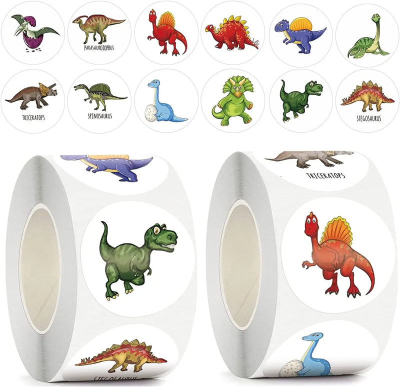 100-500pcs 1'' Round Dinosaur Stickers for Teacher Reward Stickers School Supplies Animal Incentive Roll Sticker for Home