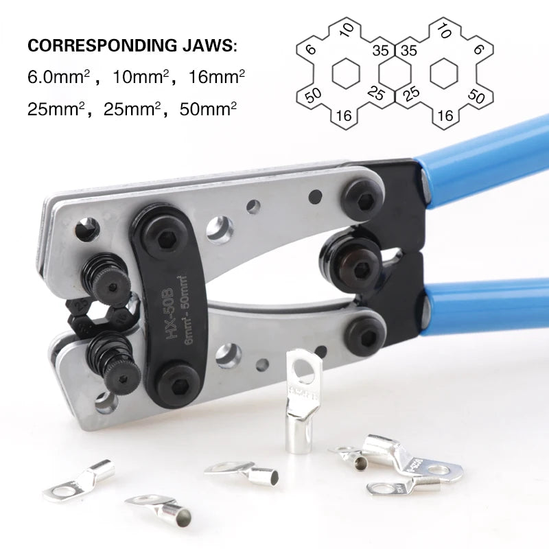 Crimping Pliers Tube Terminal Crimper Hex Crimp Tool Multitool Battery Cable Lug Cable Hand Tools HX-50B 6-50mm² AWG 10-0