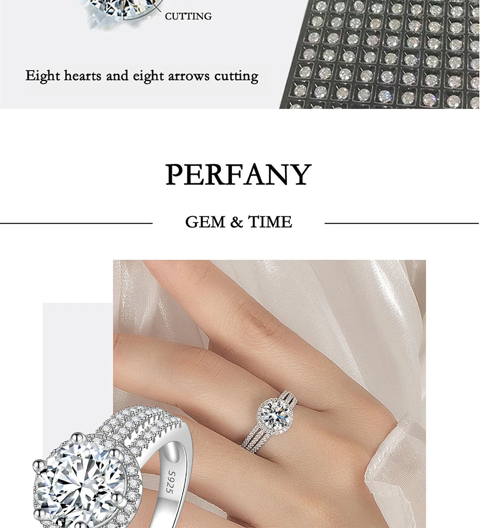 PERFANY 2/3CT Moissanite Ring for Women S925 Pure Silver Plated 18K White Gold Diamond Wedding Ring Luxurious Wedding Jewelry