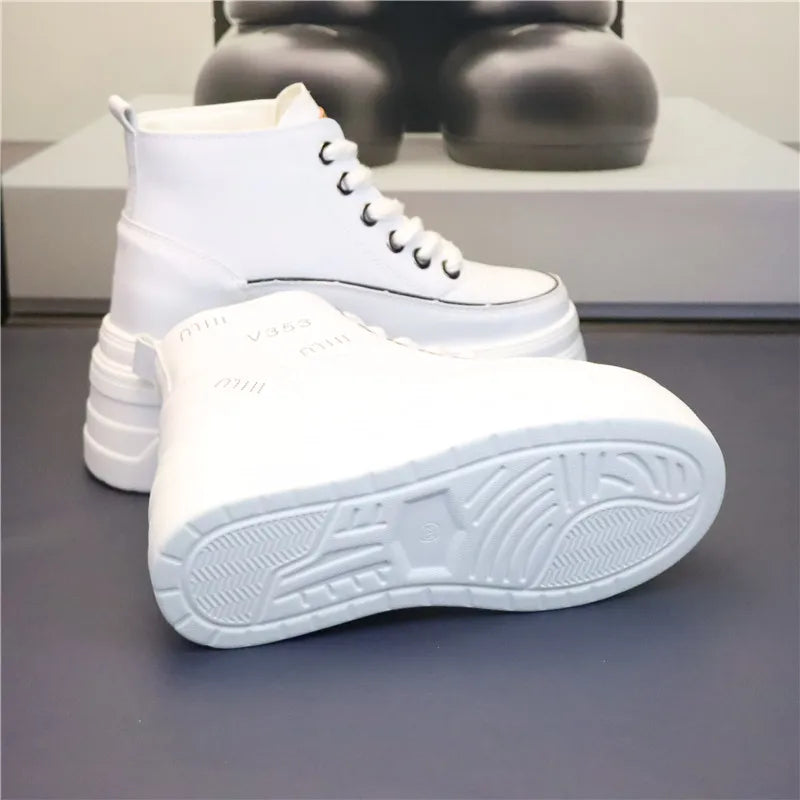 High Top Fashion Sneakers White Chunky Platform Wedge Shoes 12cm 14cm Height Increased Woman Sports Casual Shoe Tennis Female