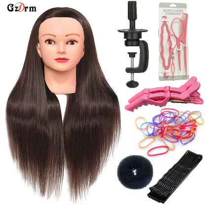 Cabeça de manequim cabeça de treinamento para trança cabeleireiro 100% fibra de alta temperatura manequim feminino cabeça de boneca de treinamento