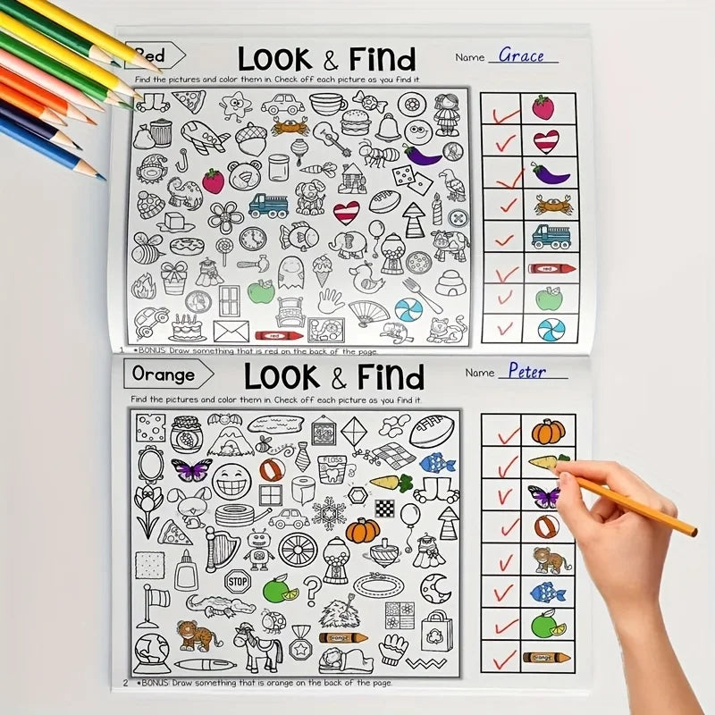 Livro de Colorir com Objetos Ocultos para Crianças, com mais de 100 Páginas de "Encontrar e Colorir" – Caderno de Atividades Interativo para Escola, Casa e Viagem – Livro Educativo de Quebra-Cabeças