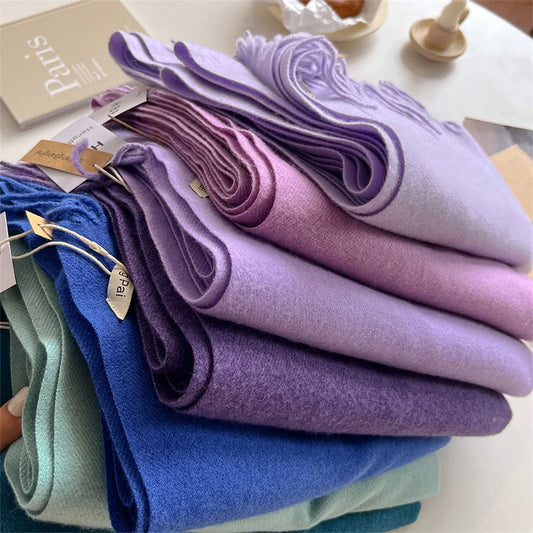 Bufanda cálida de cachemira para mujer, nueva moda, sólida, gruesa, tipo pashmina, chal, bufanda, 2024