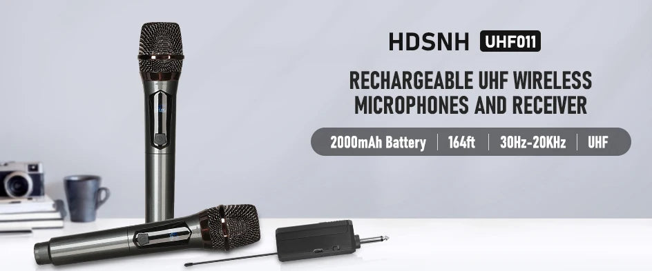 UHF Wireless Dual Handheld Dynamic Microphone Karaoke Microphone with Rechargeable Receiver for Wedding Party Speech Church Club