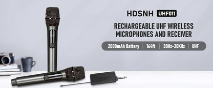 UHF Wireless Dual Handheld Dynamic Microphone Karaoke Microphone with Rechargeable Receiver for Wedding Party Speech Church Club